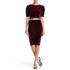Free Press Velvet Velour Ruched Skirt size M burgundy
